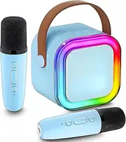 GZSSEL-shops Mini Kids Adult Karaoke Machine with 2 Wireless Microphones and Portable Bluetooth Karaoke Speaker with LED Color Lights for Girls/Boys Family Birthday Party Christmas Halloween (Blue)