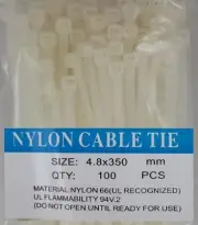 14” White Nylon Cable Tie Zip Heavy Duty Plastic Wire - Pack of 100pcs