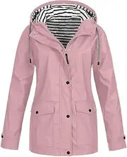 [ADJHDFH] warm rain jacket,today prime,deals,lightening deal,women waterproof rain jacket long sleeve lightweight hiking jackets with hood travel zip up raincoat with pockets（a1-pink，l）, A1-pink, Large