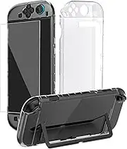Clear Dockable Case for Switch 2 with 7.9'' Screen Protector Tempered Glass Protective Case Cover fit 2025 Console PC Case Soft TPU Grip Cover for JoyCons Anti-Scratch Shockproof