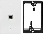 Wi4You Cat6 Wall Plate 1 Port RJ45 Wall Plate White with Low Voltage Mounting Bracket and Full Shielded Cat6A Female Coupler, Applied to Cat5, Cat5e, Cat6, Cat6A Ethernet Cable (1 port, 1 pack)