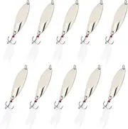 uxcell Fishing Spoons, 10 Pcs 9/10 oz Fishing Lures Casting Spoon Treble Hooks Jigs Hard Metal Spinner Baits for Freshwater Saltwater Salmon, Silver Tone