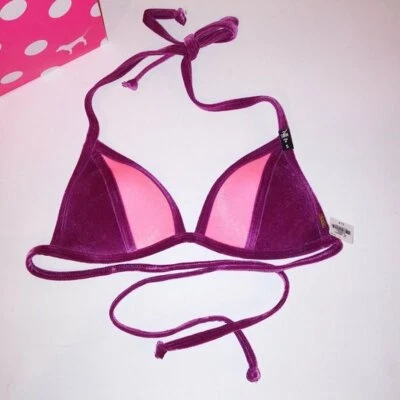 Victoria Secret PINK Swim Bikini Top Small Velvet Pink Purple Triangle Push Up
