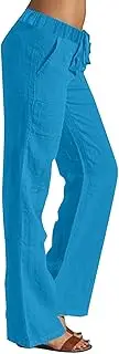 [Generic] Black Linen Trousers Women's Long Palazzo for Women Size Flared Leggings Plus Elastic Waist Leg Sports with Pockets Short Grey Gym Lightweight Cargo Summer Cropped Ladies Lined Yoga Pants