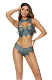 Elegant Moments EM-30075 Mesh and eyelash lace cami top and matching panty Set.