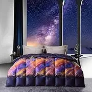Comforter Duvet Insert, Queen/King Size Goose Feather Down Comforter – Printing Blue Cotton Duvet Cover, All-Season Fluffy Duvet Insert for Sleepers, 220x240cm/86x95in,Filling1800g
