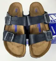 Birkenstock Womens ARIZONA BS Black Waxy Leather Sandals Sz 42 /US 11 NARROW