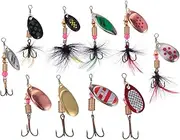 10pcs Spinnerbait Lures Set for Bass Trout Spinnerbait Fishing Lure Kit Dressed Hooks Attractor Sleeves Freshwater Saltwater Tackle Box