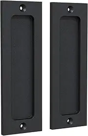 Tibres - 6" Finger Flush Pulls for Closet Pocket - Sliding Barn Door Handle Set - Pull Recessed Handle Rectangular Plate - Farmhouse Rustic Style - Matte Black - 2 Pack