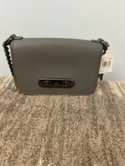 COACH Swagger Gray Leather & Hardware Turn Lock Chainlink Crossbody Shoulder Bag