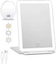 Rechargeable Makeup Mirror for Travel, Vanity Mirror with 80LEDs, 3 Color Light, 2000mAh Battery, Portable Ultra Slim Lighted Mirror, Travel Essential