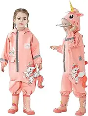 [Fewlby] Kids Toddler Boys Girls Rain Suit Waterproof One Piece Coverall S-XL Size 1-6 Years