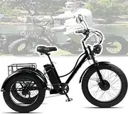 750w Adult Electric Trike,24 Inch Fat Tire,48v 15ah Battery,7-Speed Adjustment,25km/H,with LCD Screen+Headlight,Brake Design,Rear Seat Storage Basket,for Adults and Teens,Black