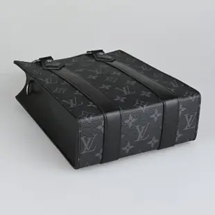 【Louis Vuitton 路易威登】LV Sac Plat Mini灰色LV字LOGO復古帆布開口式手提/斜背包(男款/迷你/炭黑)