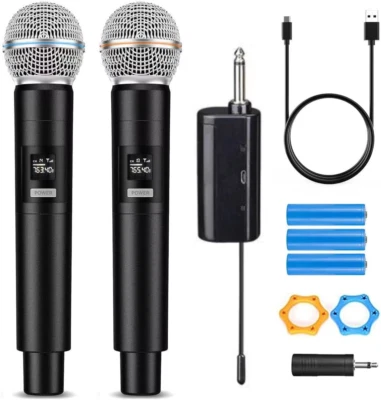 Professional Karaoke Microphone Set, Dual Vocal Pickup, Easy Setup, USB Recharge