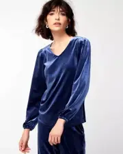 Chico’s Velvet Puff Sleeve Ladies Top Sz 2 (12/14) Large NWT $54.95