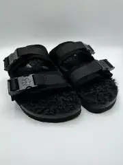 Ted Baker Sandals Mens US 9 Dougie Suede Clip Two Strap Faux Fur Slippers Black