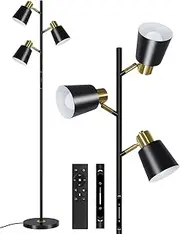 OUTON LED Tree Floor Lamp, Modern Dimmable Standing Lamp with Remote & Touch Control, 4 Color Temperatures, 3 Rotatable Industrial Floor Lamps for Living Room Bedroom Office, Black
