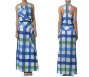 New Sass & Bide No Place Like Home Blue Green Check Midi Maxi Dress 14 RRP$560