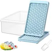 AIMALL Grid Small Ice Cube Tray with Lid and Storage Box, Round Ice Cube Mold, Plastic Material, Includes Ice Scoop for Easy Release, Homemade Ice Cube Maker, 10.6x7x4 inch