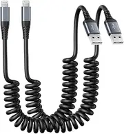 Coiled Lightning Cable, Charger Cable for Apple Carplay, 2 Pack Fast Short Charging Cable[Apple MFi Certified] 3 Feet Lightning Cord Compatible with iPhone 14/13/12/11 Pro Max/Pro/Xs Max