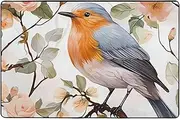 Modern Area Rug 72"X48",Short Plush Ultra Soft Entryway Carpet Washable Non Slip Floor Mats Floral Print Watercolor Robin Bird Throw Rugs for Living Room Bedroom Office Dorm Home Decor