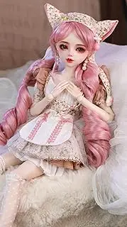 VLEYAN Hand-Painted BJD Doll 1/3, Cute Pink Kitten Style, Girls' Decor, 22.8 Inches, Exquisite Makeup