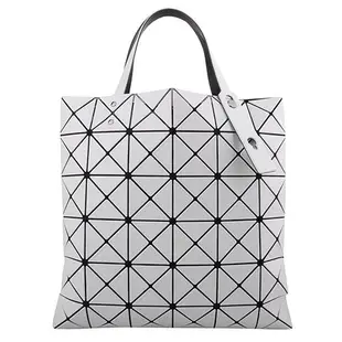 ISSEY MIYAKE 三宅一生 BAOBAO透光幾何方格6x6皮質手提包(淺灰)霧面