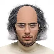 Short Curly Old Man Bald Cap Wig Mad Gray Scientist Synthetic Balding Anime Cosplay Halloween Costume Wigs