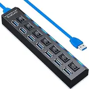 VIENON 7-Port USB 3.0 Extender & Splitter with Independent LED Switches - Multi-Port USB Hub for Laptops, PCs, Macs & More - 2FT