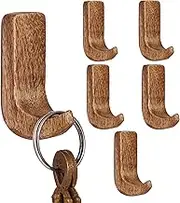 Indian Shelf 6 Hooks, 12 Strips No Damage Small Adhesive Wood Wall Hooks Boho Key Decorative Wall Hook for Hanging Coat Hangers Sticky Adhesive Hooks for Bathroom Wall Mount