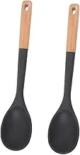 SHOWERORO Silicone Pasta Spoon Large Cooking Spoon Wooden Handle Nonstick Scratch for Cooking