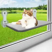 CYBERNOVA Foldable Cat Window Perch, Cat Window Hammock with 4 Strong Suction Cups, Window Cat Beds for Indoor, with Sturdy Metal Frame Soft Cover (Grey)