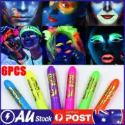 6/12pcs Face & Body Paint Crayon Sticks UV Neon Fluorescent Glow In Dark Make Up