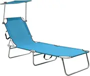 Folding Aluminium Gravity Free Lounger for Outdoor Patio Beach Reclining - Adjustable Sun Canopy, Blue Lawn Chair for Adults Camping