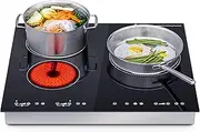 Advwin 5200W Commercial Electric Ceramic Hob, Kitchen Cooktop with Sensor Touch, 9 Power Level Cooktop Electric Three Burner for Cooking, Frying, Roasting, Complimentary Adapters and Plugs | Black