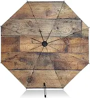 [PDZRMY] UV Protection Travel Umbrella Old Wood Plank Compact for Rain and Sun - Auto Open and Close UPF 50+ Windproof Portable 46” Sun Umbrella for Women and Men
