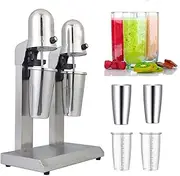 Commercial Milkshake Maker, Double Head Electric Milk Shaker Machine, with 4 4 * 600ML Cups, 18000RPM Milk Tea Shaking Machine, Hot and Cold Double Cup, 2 Speed ​​Adjustment, for Shakes and Mixing