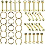 [DUnLap] Nose Ring 40PCS Surgical Steel Body Piercing Jewelry Lot Bulk Nose Ring Tongue Bar Lot Eyebrow Labret Piercing Set Horseshoe Ring Fake Nose Ring