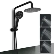 8" Shower Head 3-MODE Handheld Gooseneck Diverter Wall Arm High Pressure Round Black Set