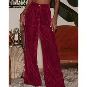 Women's Wide Leg Slacks Streetwear Casual Full Length Natural Plain Pocket Elastic Waist Soft Holiday Daily Wear Weekend Depression Green Apricot Black Red Fal
