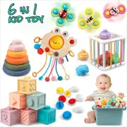 6-12 Months Montessori Toy 6in1 Baby Toys Stacking Blocks Rings Pull String AU