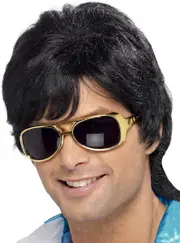 Shaggy Black Mens 1970s Costume Wig with Fringe