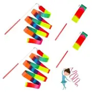4 Pcs Dance Ribbons, Rainbow Ribbon, Rainbow Twirler Stick, 78.7Inch Rhythmic