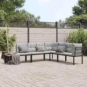 Garden Bench Set with Cushions 4 pcs Black Powder-Coated Steel, Furniture Sets, Patio Furniture