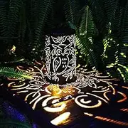 Solar Lanterns Outdoor Waterproof Solar Lighting for Garden, Patio. Hollow Out Retro Metal Lights for Hanging and Decorations Use.(owl )