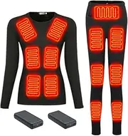 [IMYOGI] Cozy Heated Underwear Set, USB Battery Powered Electric Thermal Baselayer 32 Zones Heating Shirt and Pant for Men Women