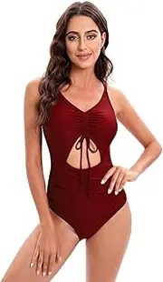 [TEMKIN] Women's Swimming Costume Tummy Control One Piece Swimwear Cut Out High Waisted Sexy Swimsuit