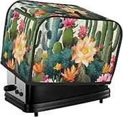 Summer Floral Cactus Toaster Cover 2 Slice Bread Machine Covers Waterproof Universal Size Kitchen Small Appliance Cover with Hang Loop, Dust and Fingerprint Protection