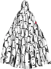 Stylish Crowd Of Penguins Print Elegant Hooded Cloak For Women Men For Cosplay Carnival Parties Masquerade Events, Black